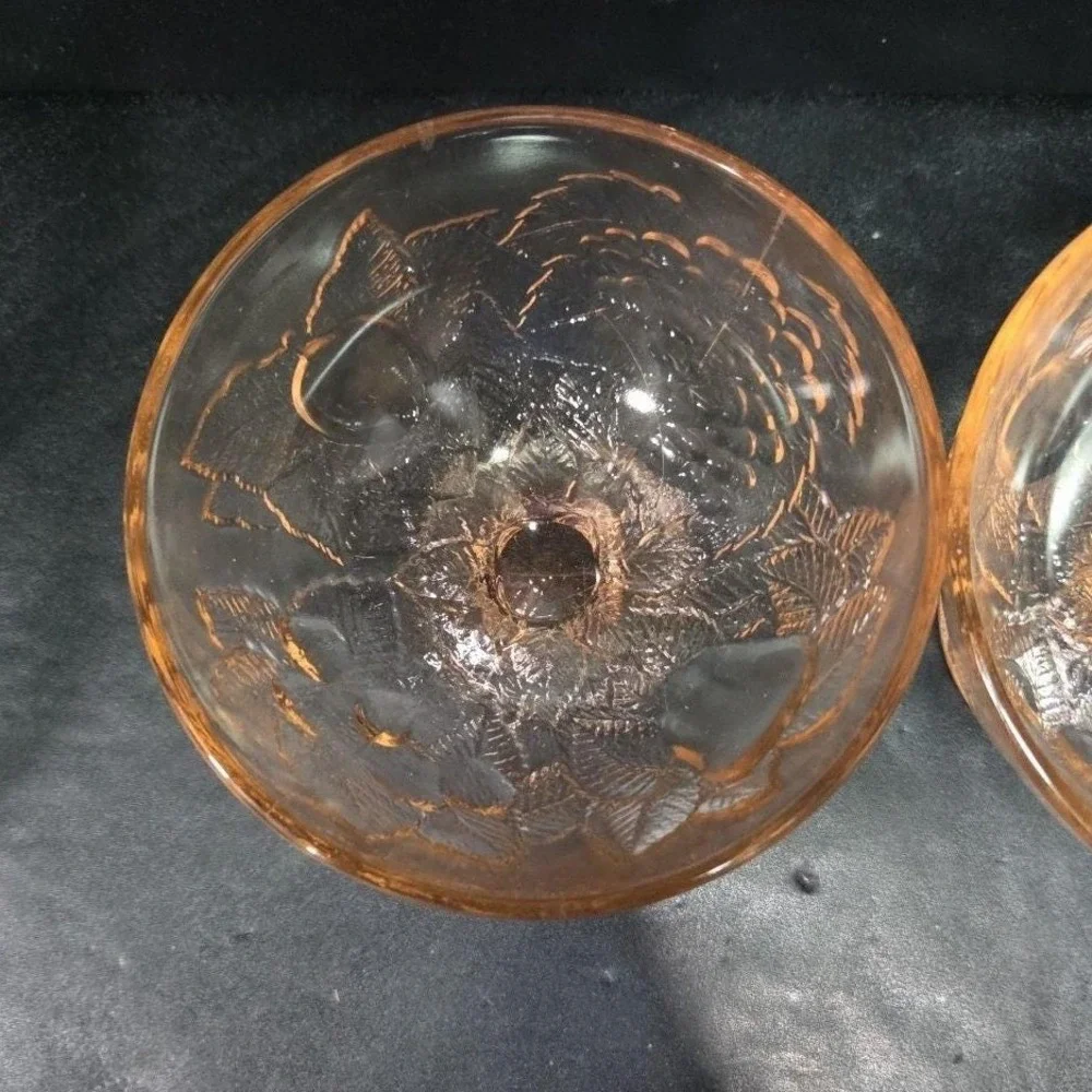 Pasabahce Pink Dessert Bowls, Set of 2, Vintage Fruit Design, Footed‎ Glassware